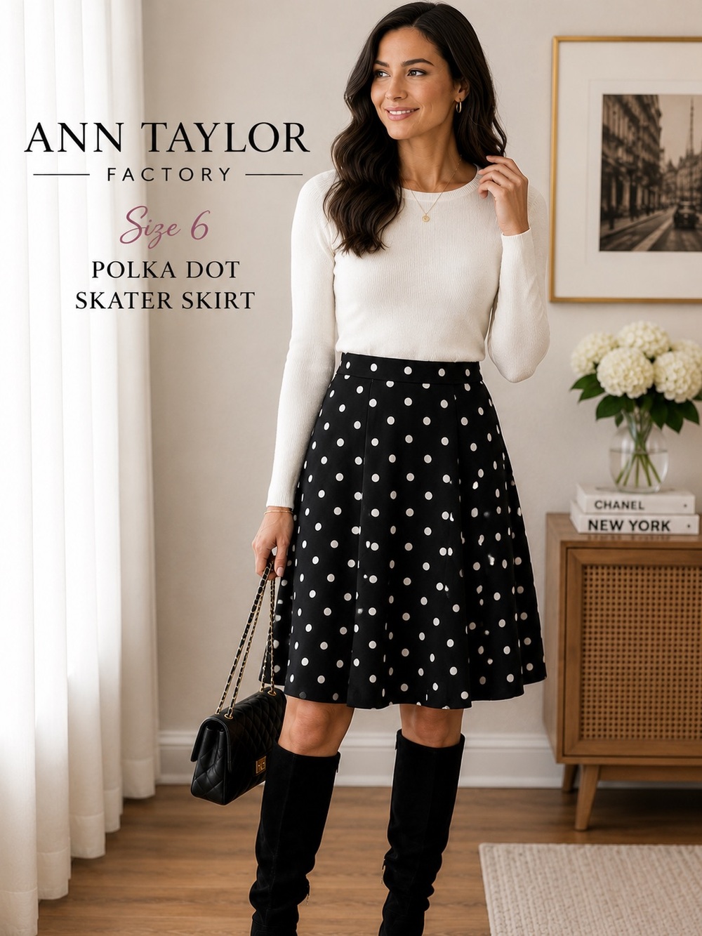 Ann Taylor Factory Polka Dot Skater Skirt Size 6 Parisian Chic
